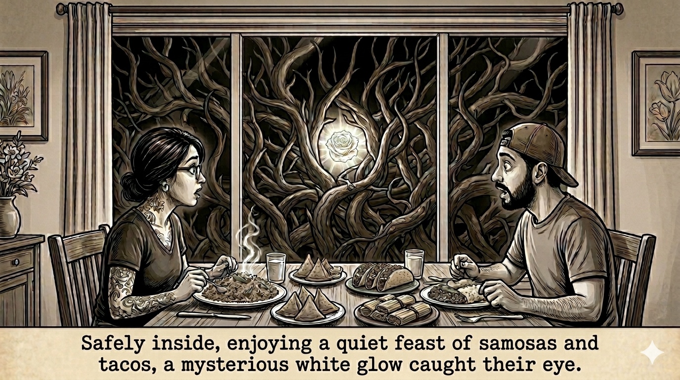Fin card panel ending the gothic housewarming story.