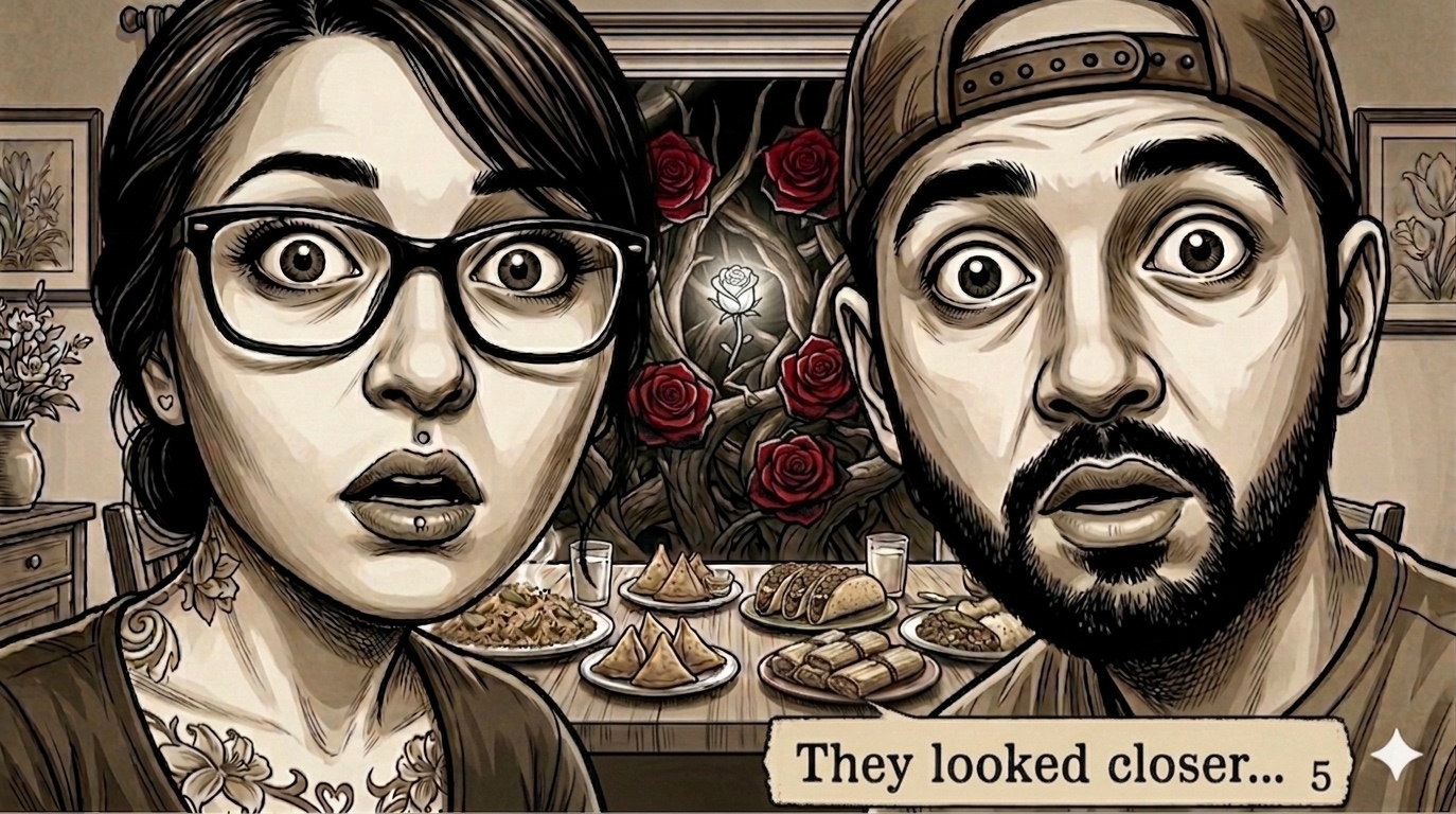 Panel 5 with Monica and Faizan looking closer.